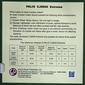 PALIO CJ8000 Extreme Speed - Table Tennis Rubber